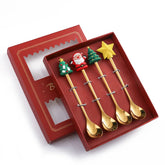 6/4/2PCS Christmas Gift Glod Spoon Fork Set Elk Christmas Tree Decoration Dessert Scoop Fruit Fork Coffee Spoon Cutlery Set