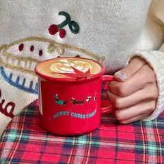 Original Christmas Sausage Dog Ceramic Mug Cute Cartoon Little Red Cup Girl Giving Gift Coffee Cup