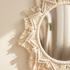 Round Macrame Decorative Wall Mirror for Boho Home Decor Makeup Aesthetic Living Room Bedroom Christmas Wedding Decoration Gift