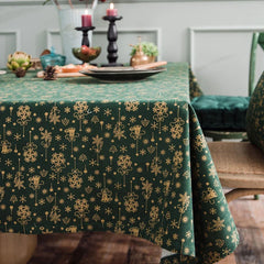 Linen Cotton Christmas Party Tablecloth, Japanese Green Bronzing Wind Chimes, Rectangle Dinning Table Cover for Home Decoration