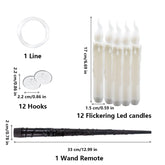 12pcs Flying Flameless LED Taper Candles with Wand Hanging Floating Candles Warm White Light for Halloween Christmas Party Decor
