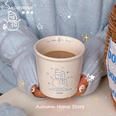 Original Christmas Cup Hand Drawn Snowman Ceramic Mark Breakfast Coffee Cup Christmas Gift Box for Girls Gift Cup