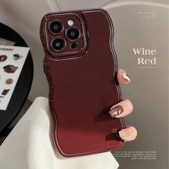 Cute Wave Edge Wine Red Color Phone Case For iPhone 16 15 14 13 12 11 Pro Max Soft Silicone Shockproof Back Cover Christmas Gift