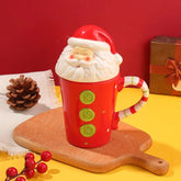 Santa Claus Coffee Mug with Lid Cute Ceramic Christmas Water Cup Fine Home Office Breakfast Oatmeal Milk Mug Cartoon Present New