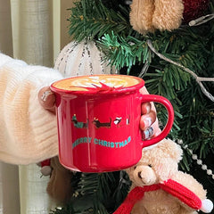 Original Christmas Sausage Dog Ceramic Mug Cute Cartoon Little Red Cup Girl Giving Gift Coffee Cup