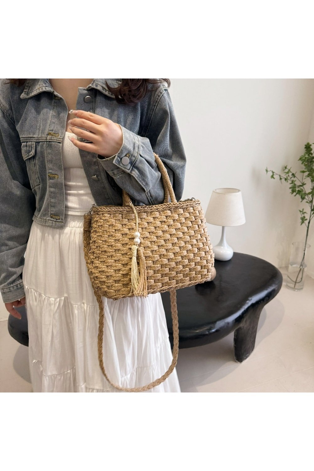 Braided Strap Paper Weave Shoulder Bag