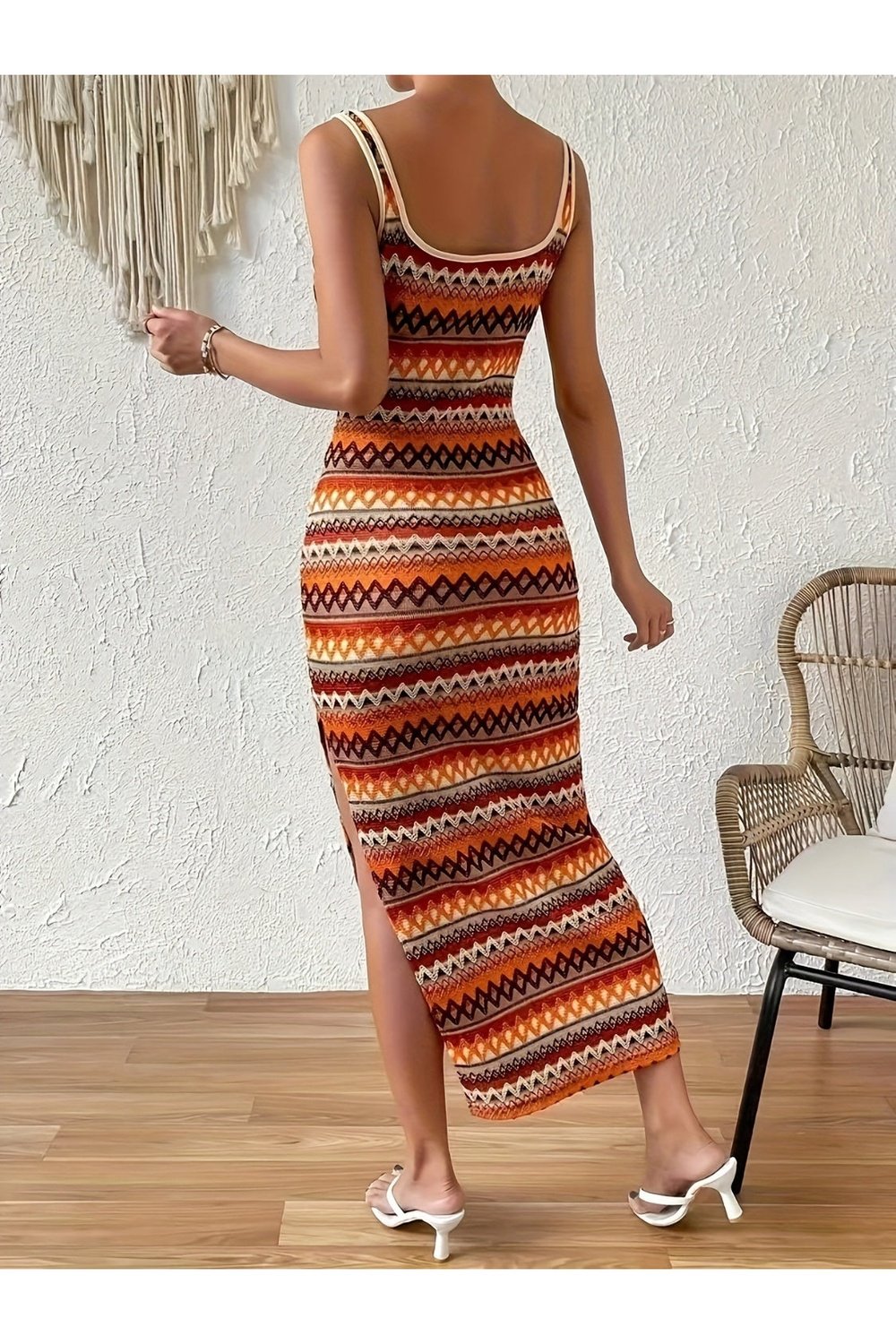 Full Size Slit Square Neck Wide Strap Midi Dress