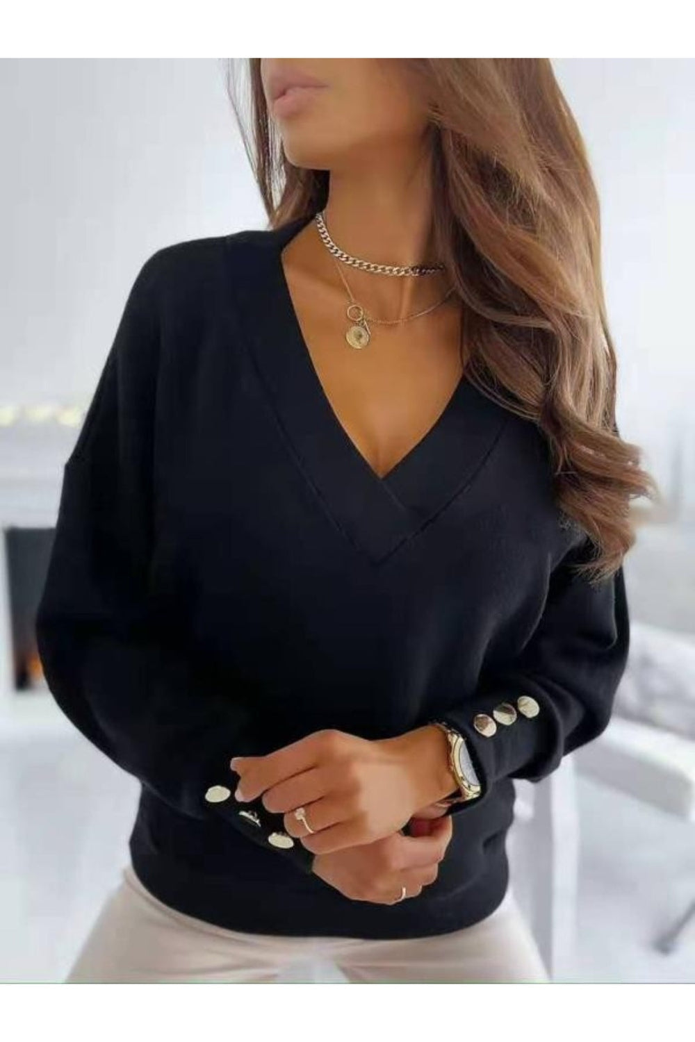 V-Neck Long Sleeve Sweatshirt