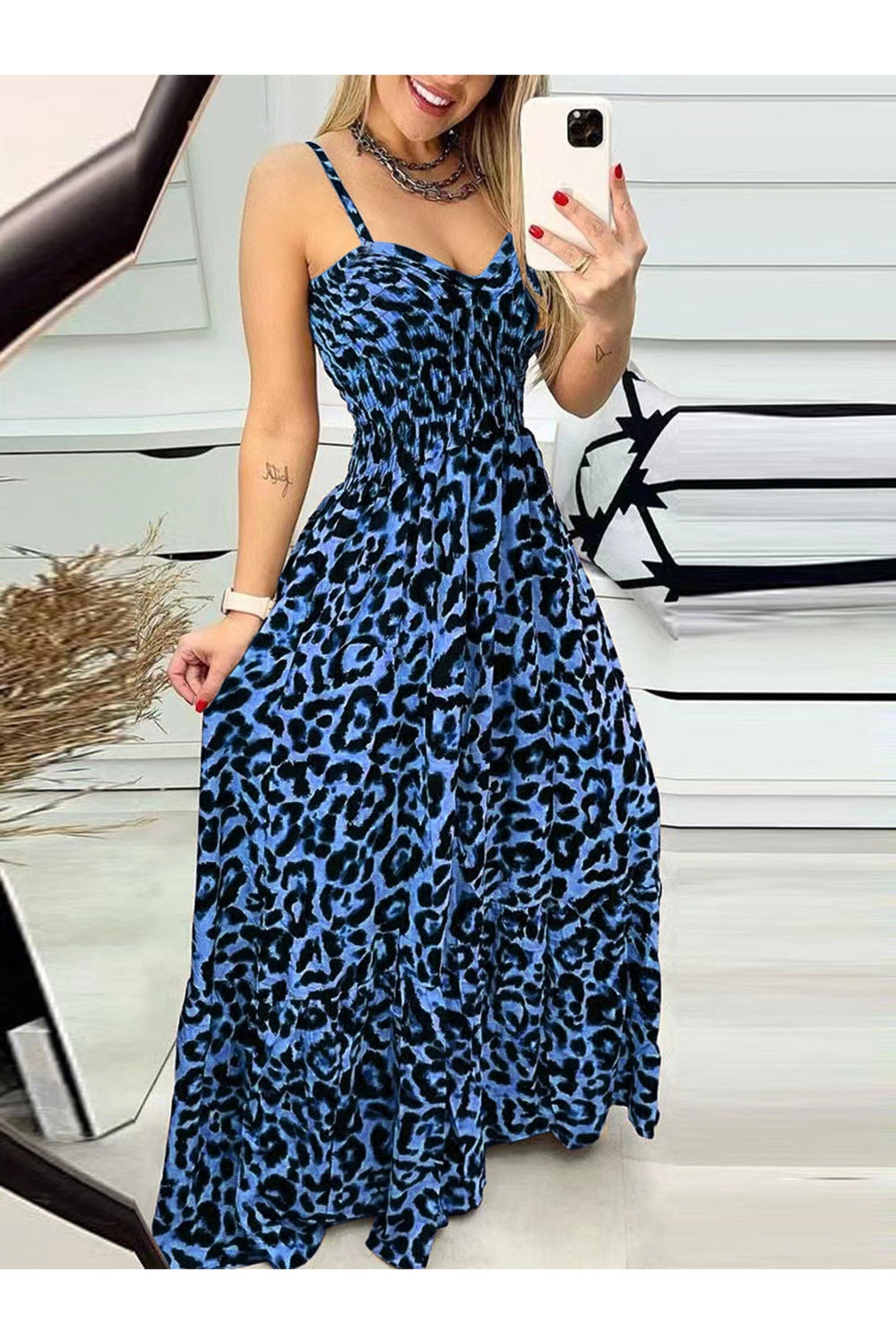 Leopard Sweetheart Neck Cami Dress