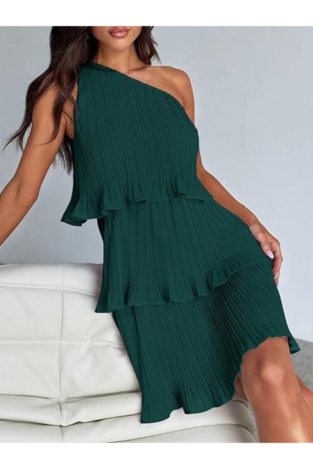 Layered Single Shoulder Mini Dress