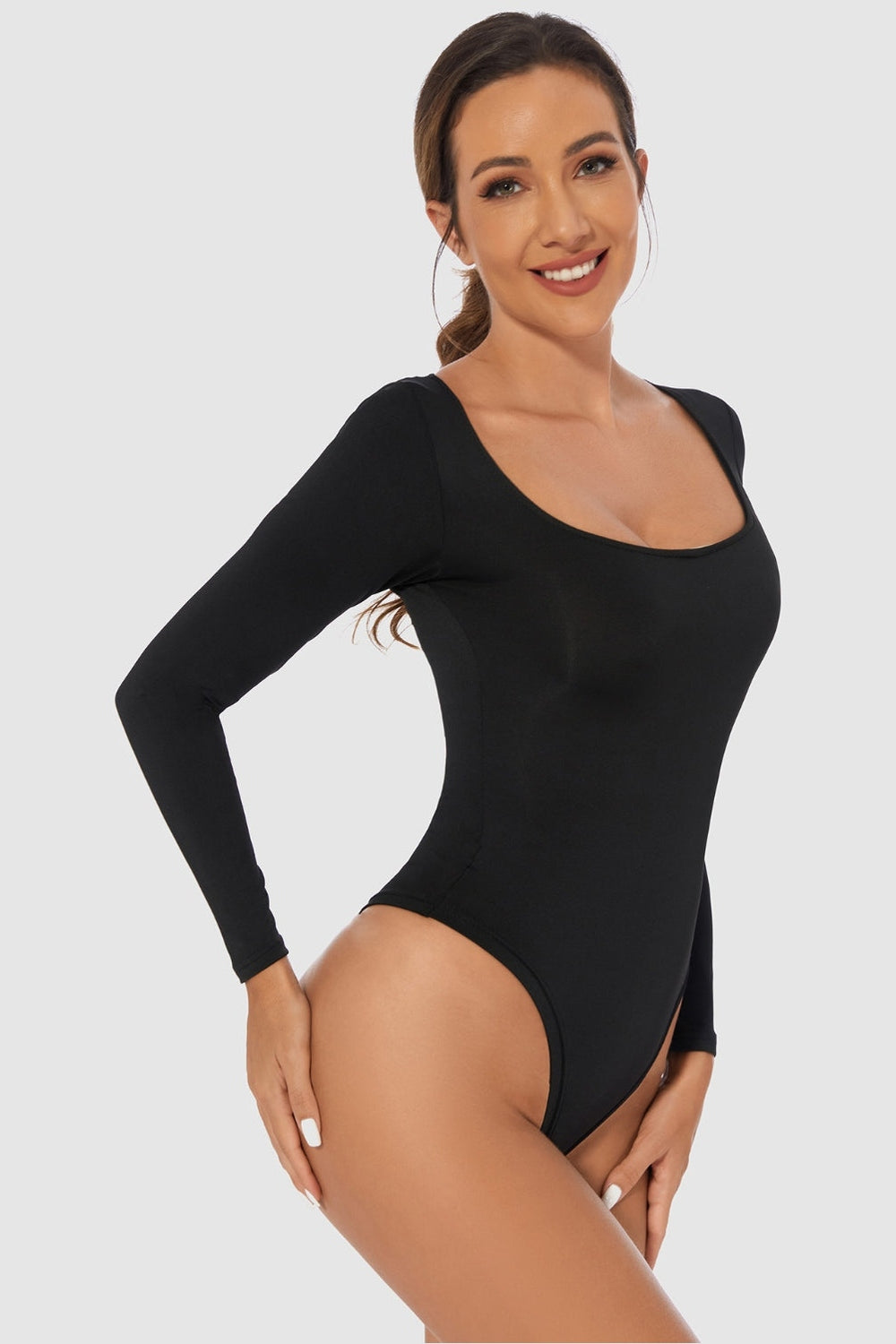 Full Size Scoop Neck Long Sleeve Bodysuit