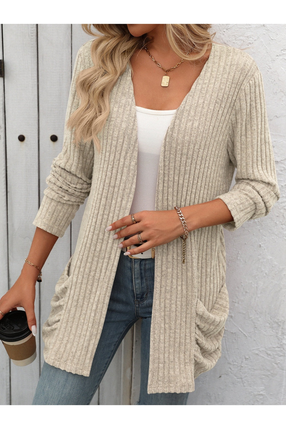 Mandy Open Front Long Sleeve Ribbed Cardigan