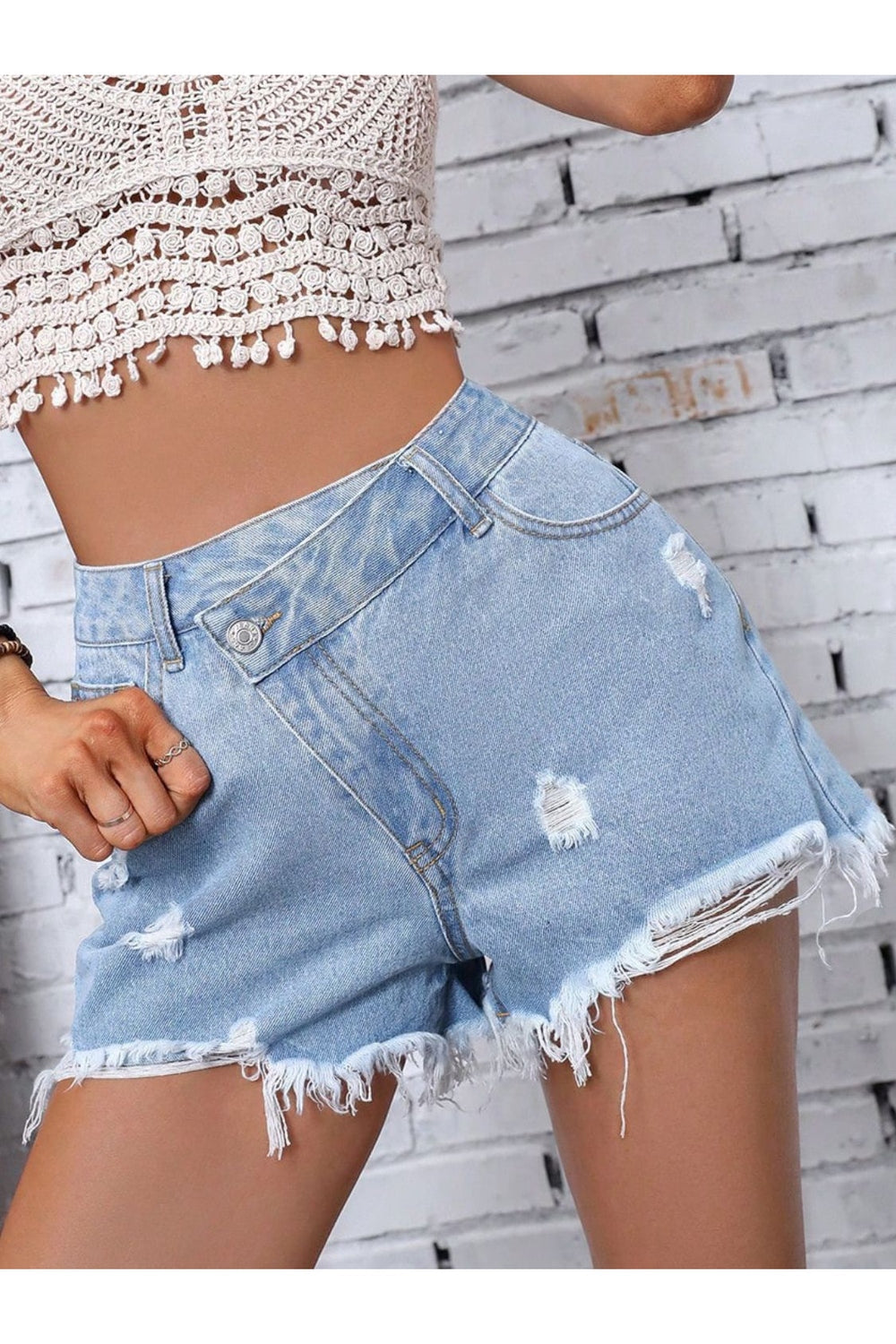 Distressed Raw Hem Denim Shorts