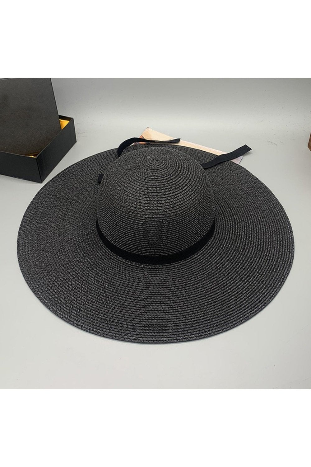 Bow Paper Braided Wide Brim Hat