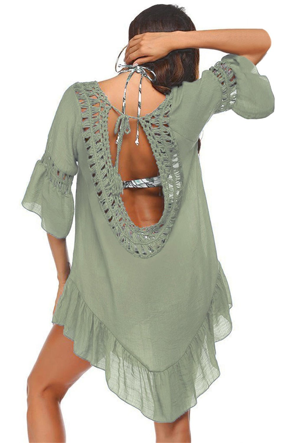 Backless Cutout Three-Quarter Sleeve Cover Up