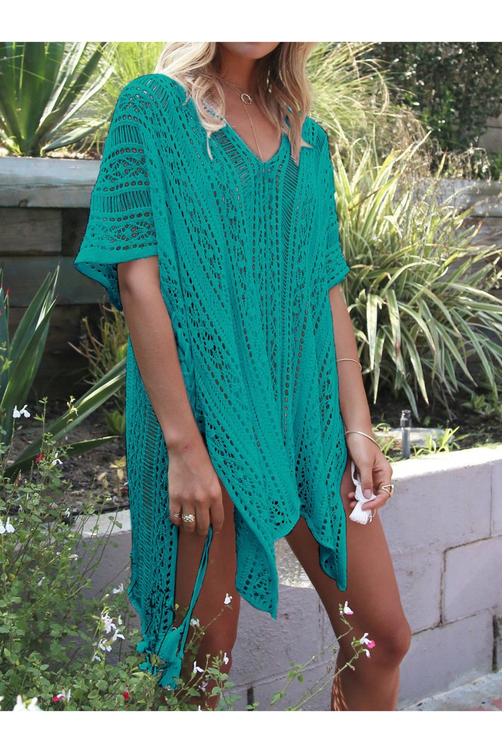 Cutout V-Neck Cover-Up with Tassel