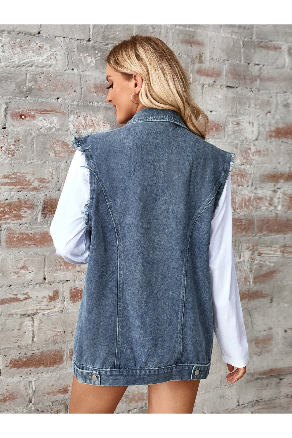 Raw Hem Sleeveless Button Up Denim Jacket