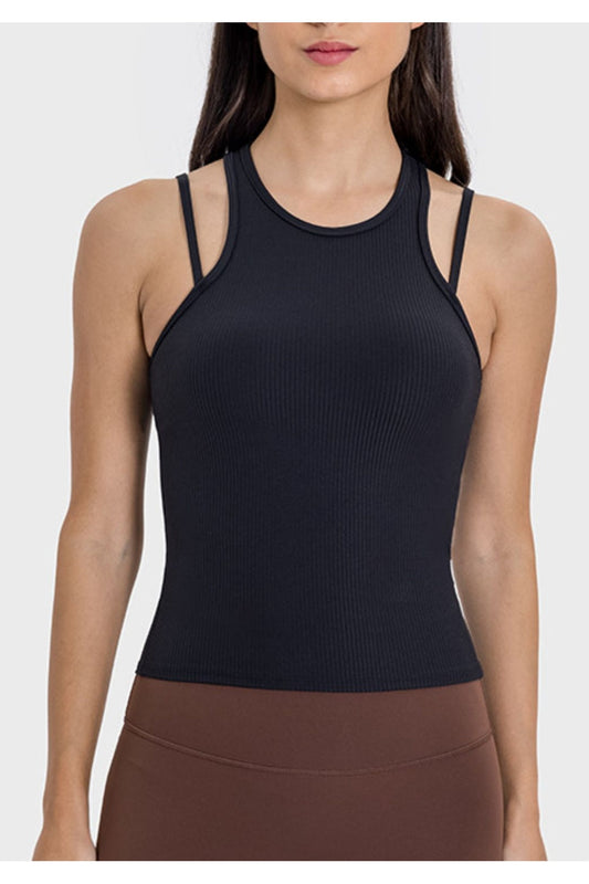 Millennia Cutout Round Neck Racerback Active Tank