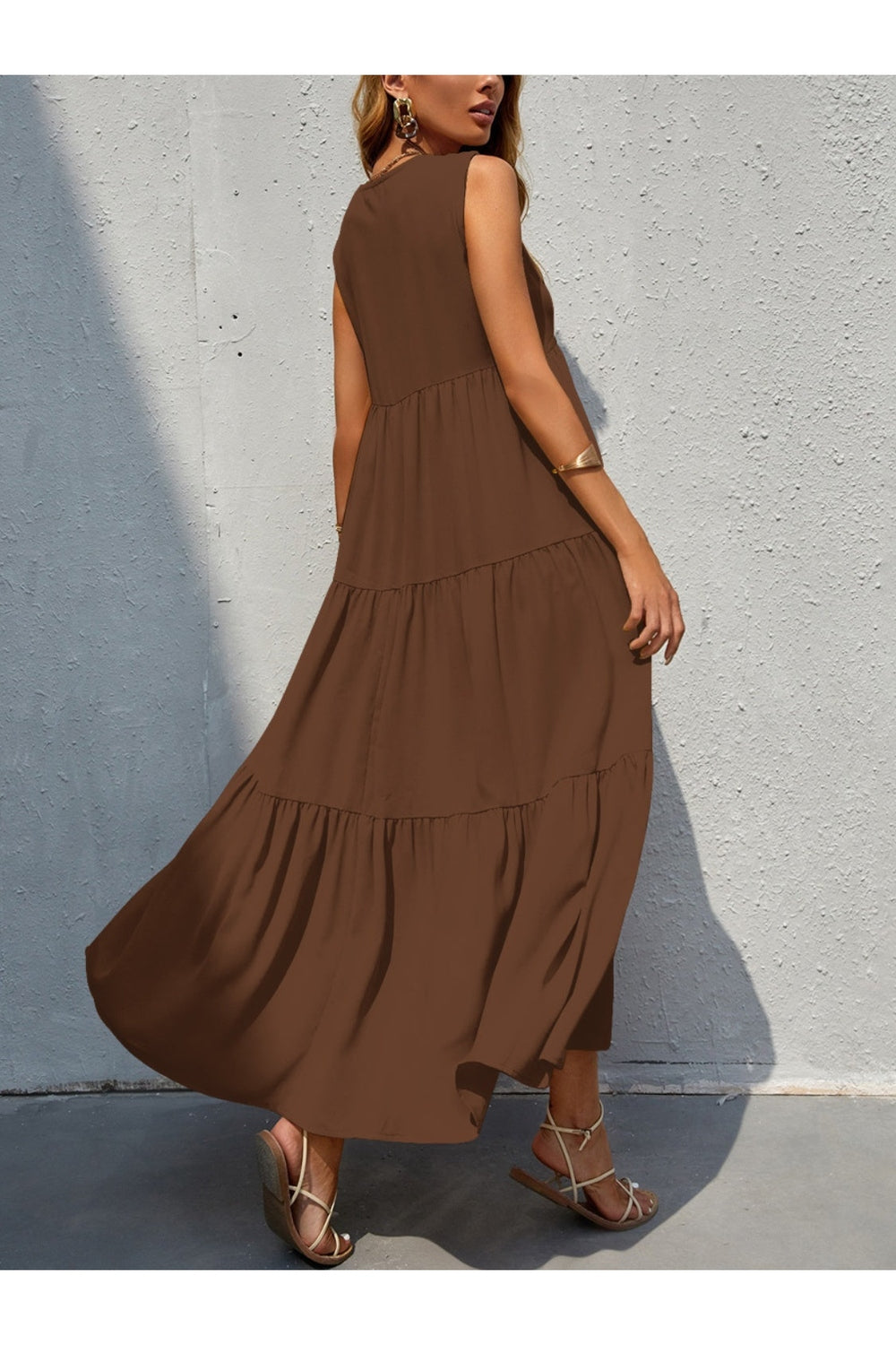 Tiered V-Neck Sleeveless Dress