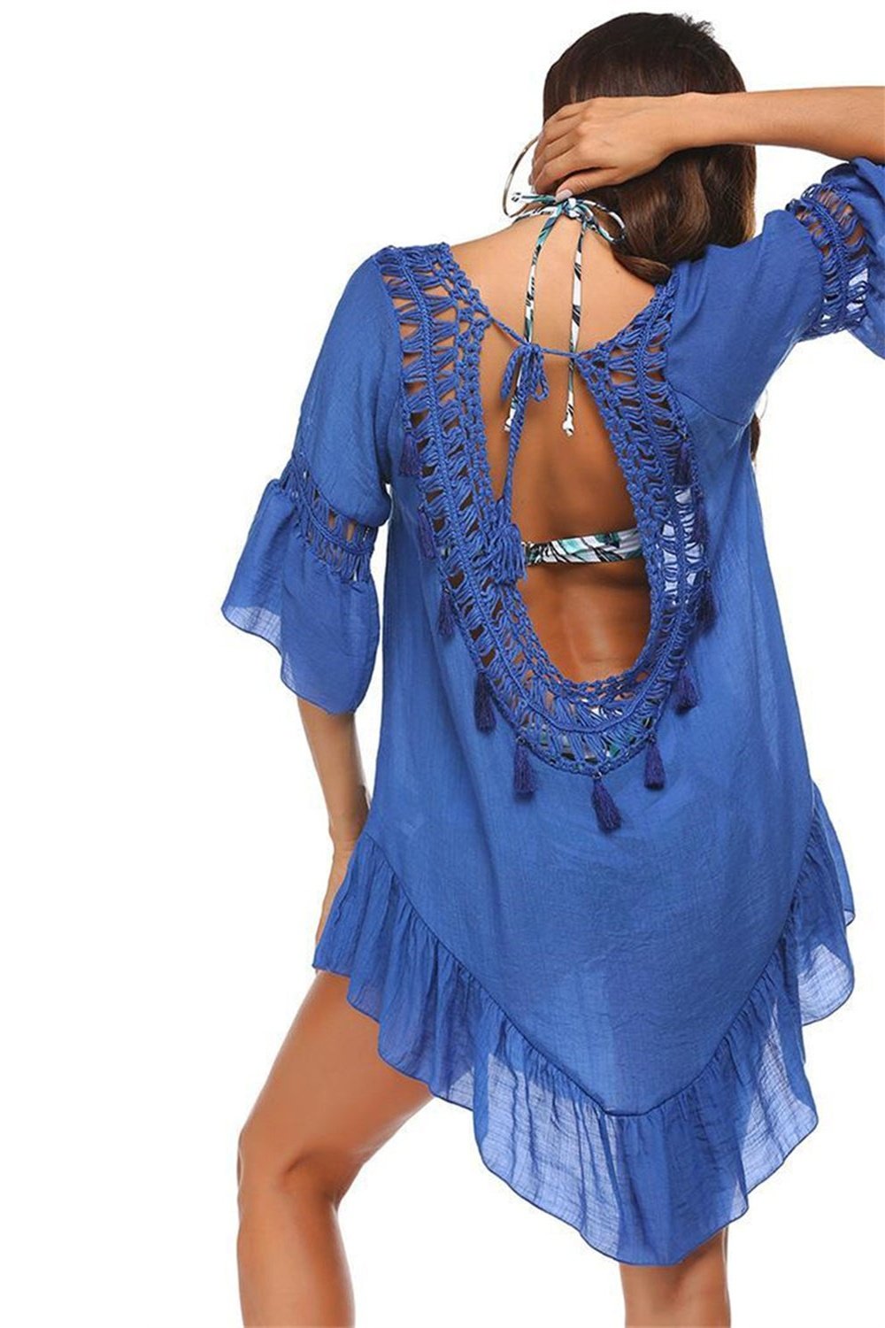 Backless Cutout Three-Quarter Sleeve Cover Up