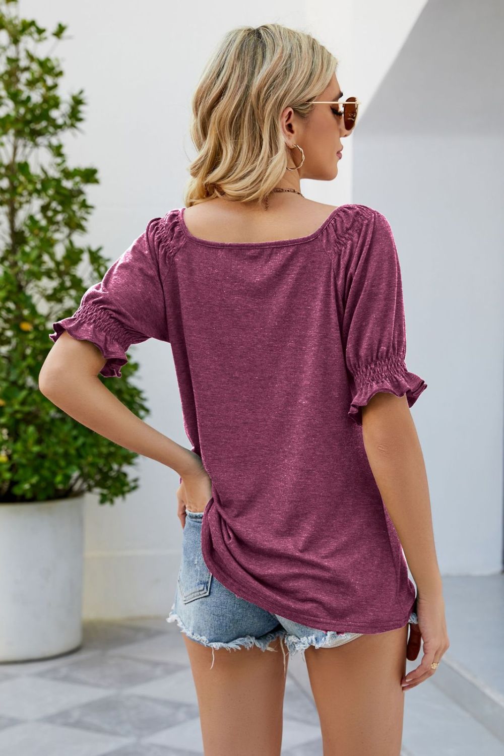 Short Flounce Sleeve Top