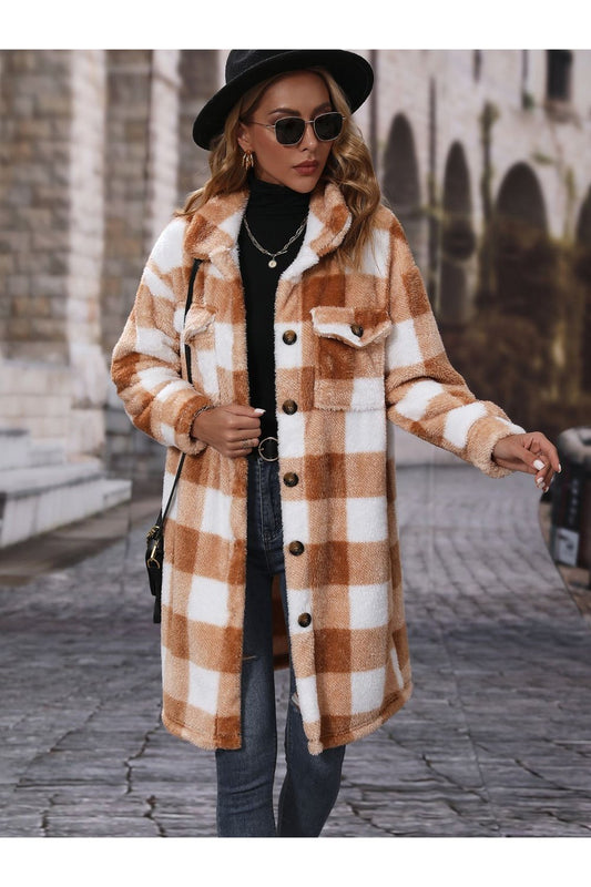 Plaid Collared Neck Button Down Coat