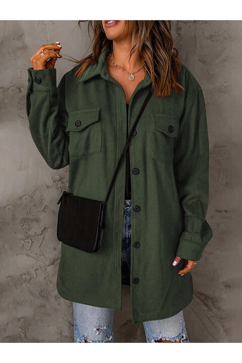 Drop Shoulder Button Down Collared Coat