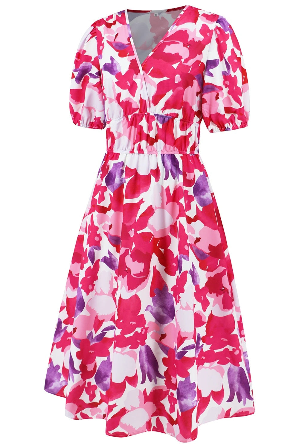 Ruched Printed Surplice Short Sleeve Dress