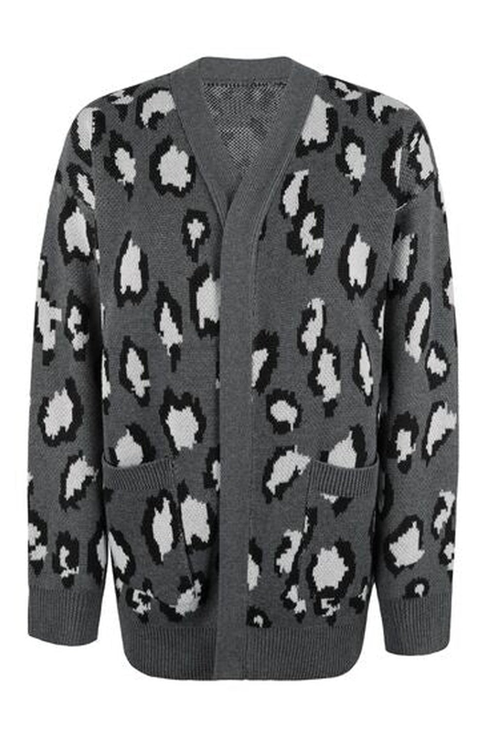 Leopard Open Front Dropped Shoulder Cardigan