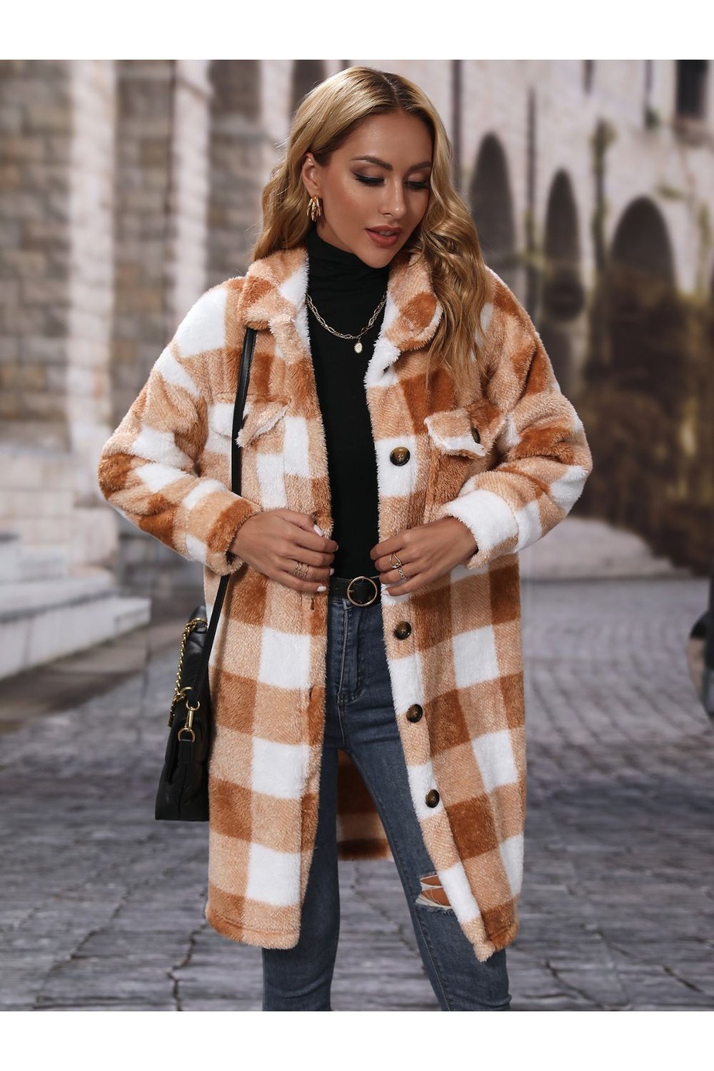 Plaid Collared Neck Button Down Coat