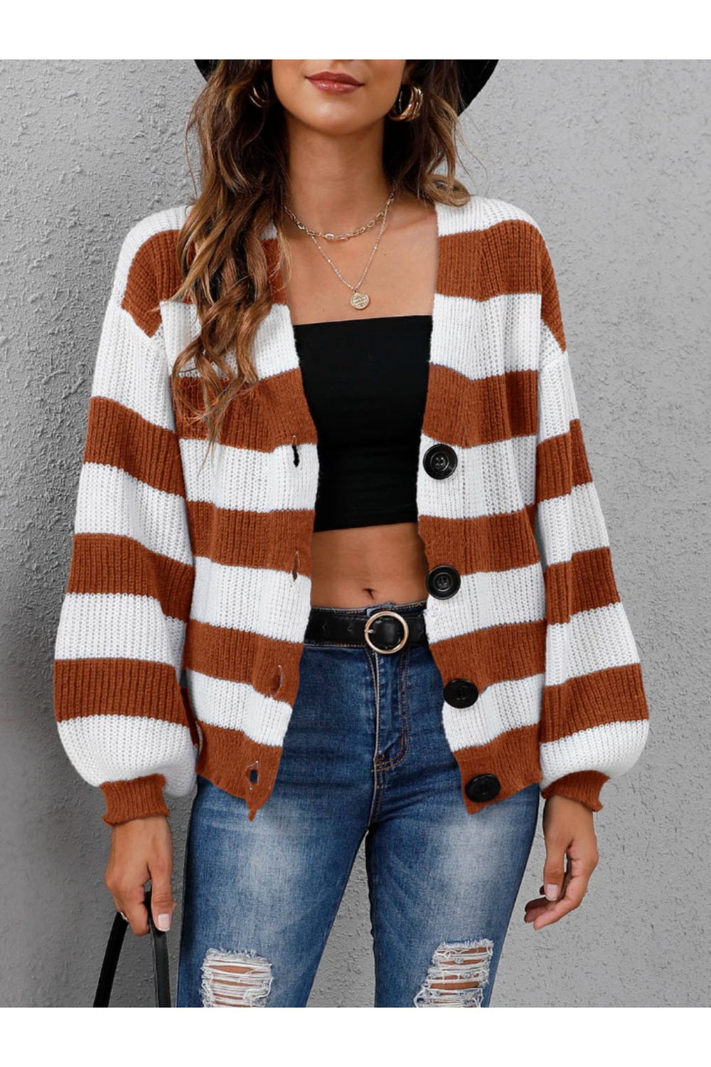 Striped Button Up Long Sleeve Sweater