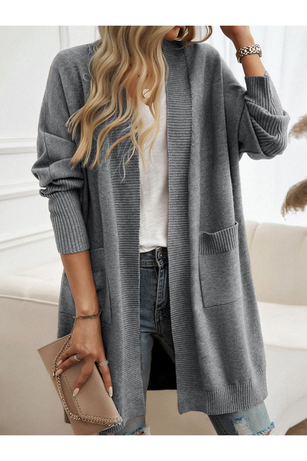 Devine Open Front Long Sleeve Cardigan