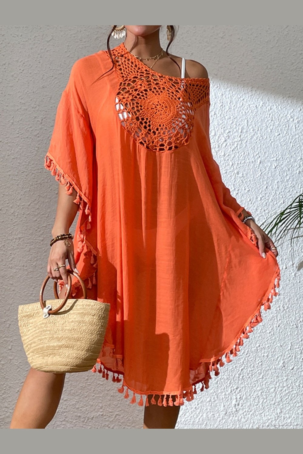 Tassel Cutout Scoop Neck Cover-Up Dress