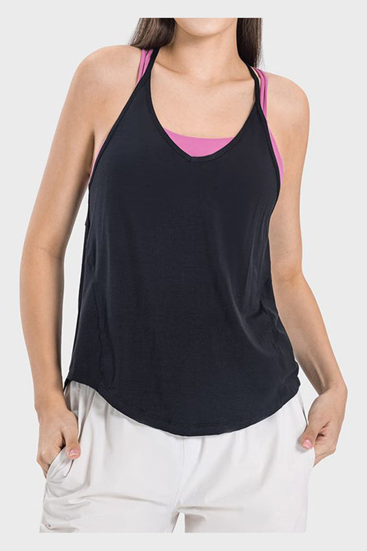 Millennia Slit Spaghetti Strap Scoop Neck Active Cami