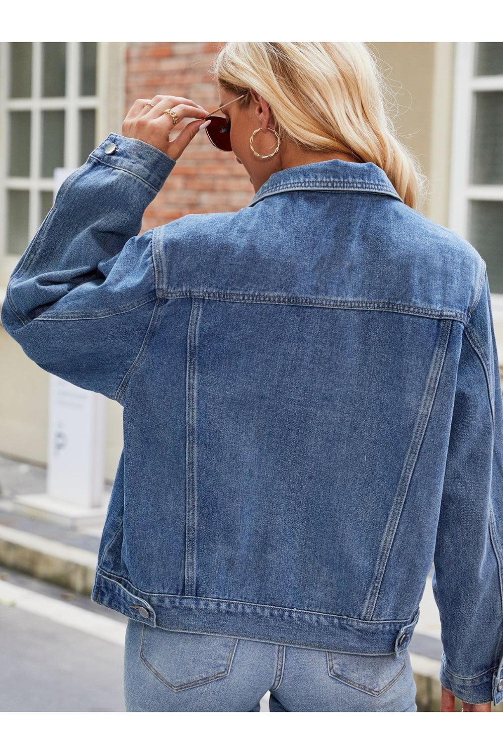 Pocketed Collared Neck Denim Jacket