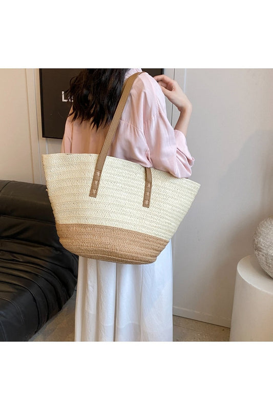 Contrast Straw Braided Handbag