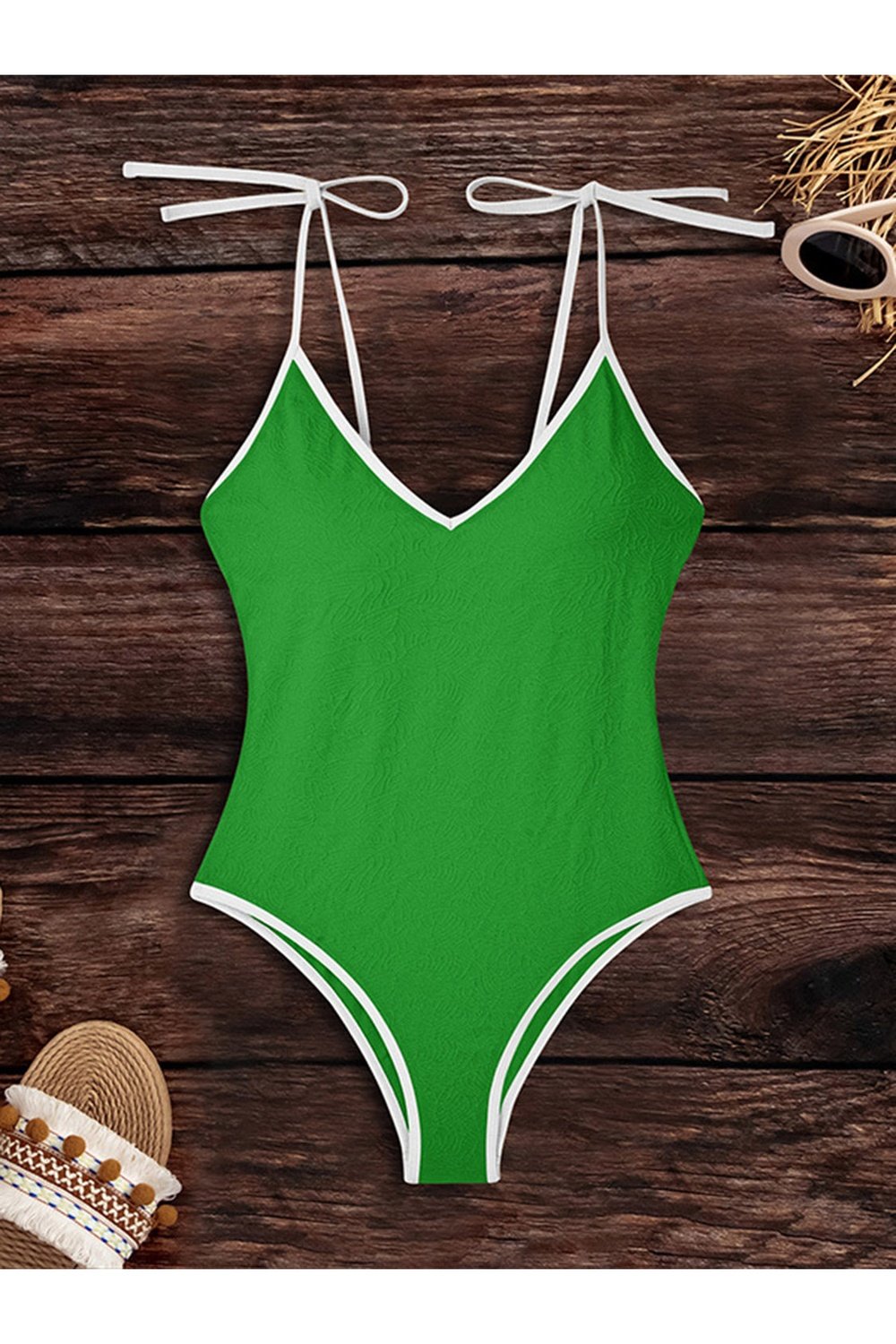 Tied V-Neck Spaghetti Strap One-Piece Swimwear