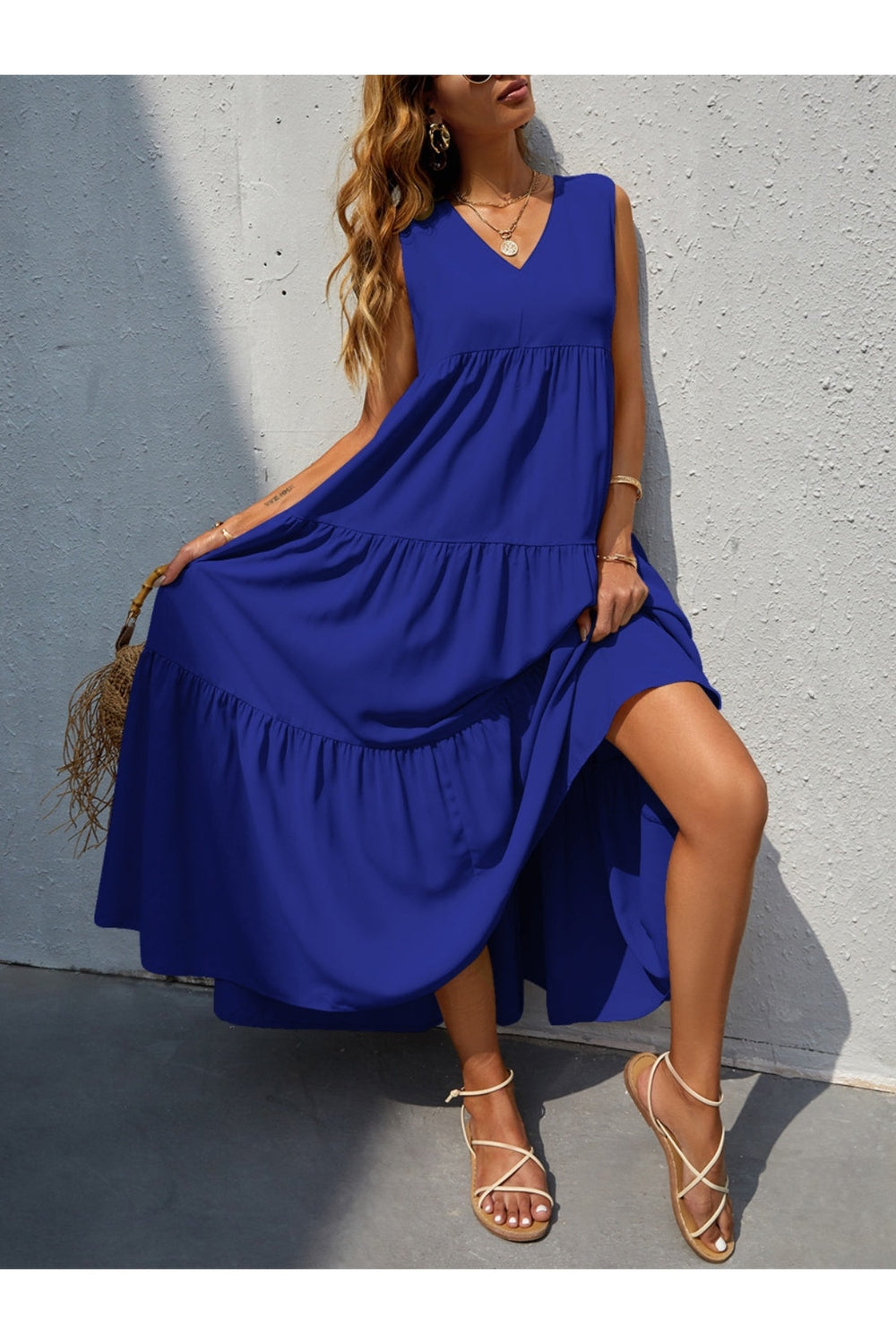 Tiered V-Neck Sleeveless Dress