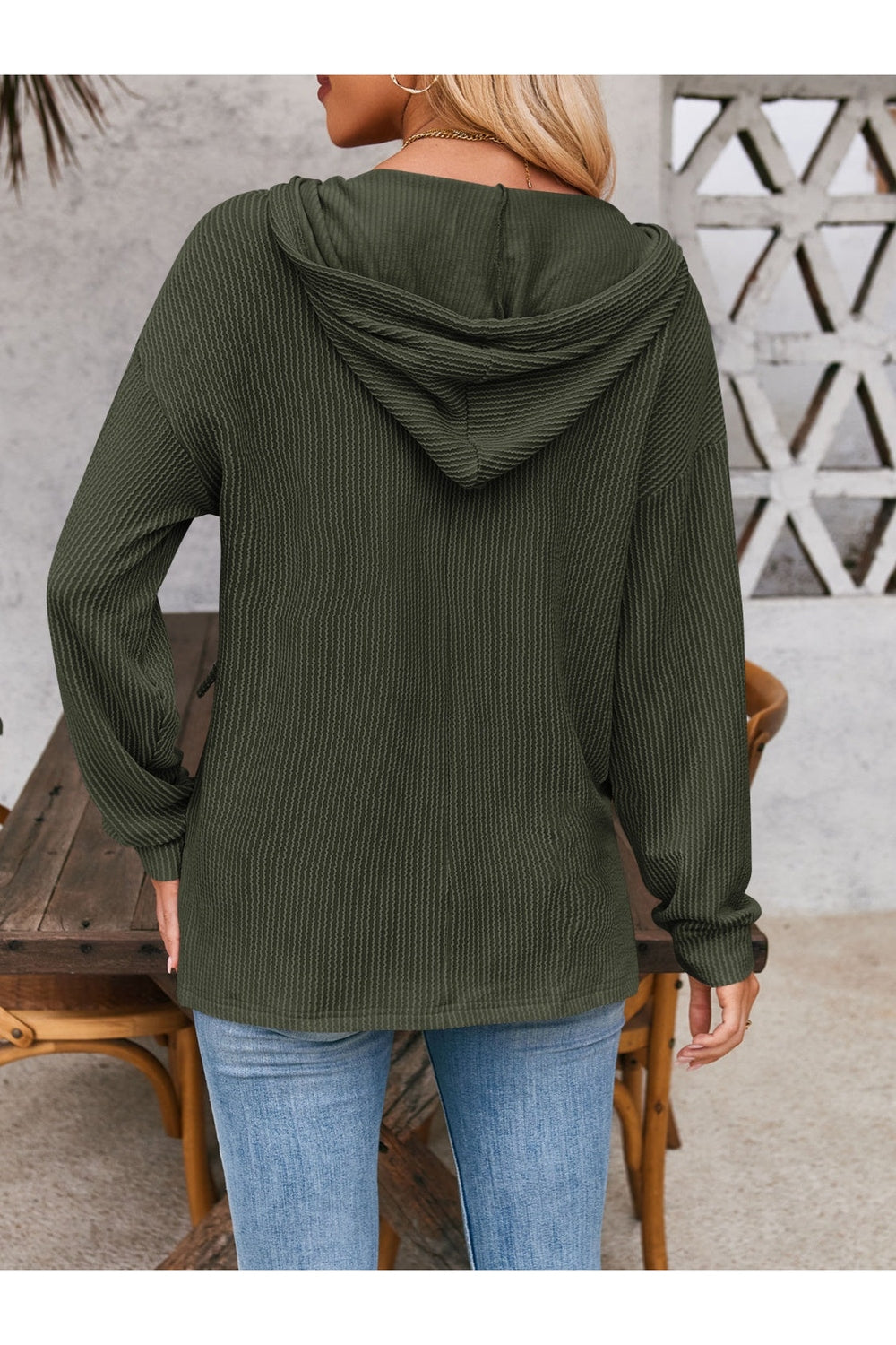 Double Take Drawstring Dropped Shoulder Long Sleeve Hoodie