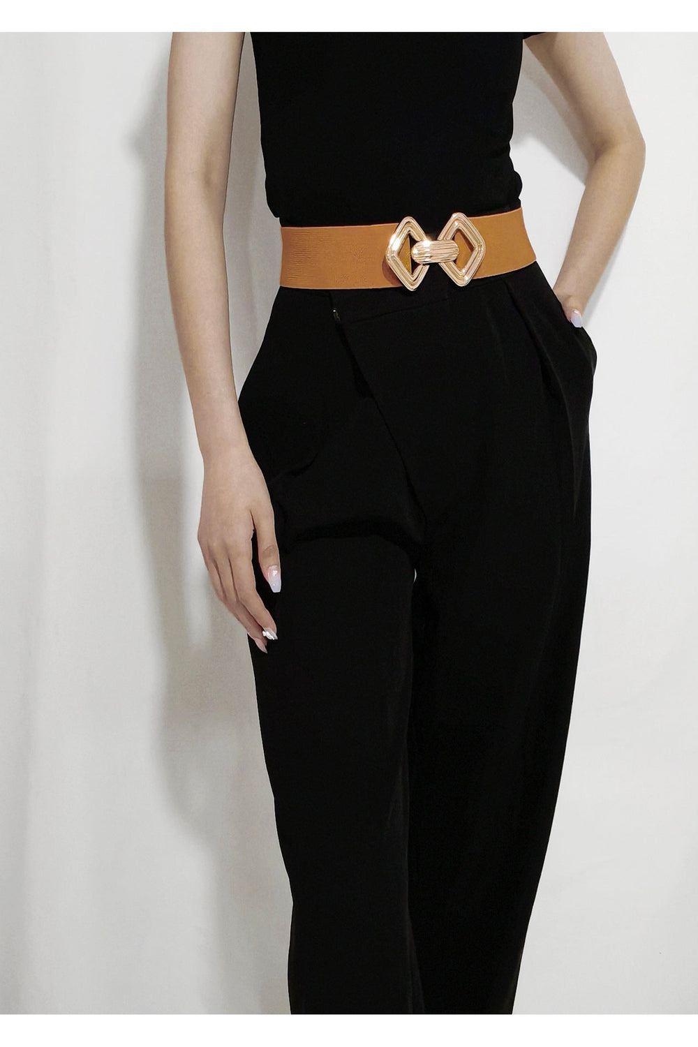 Geometric Buckle Elastic Wide Belt