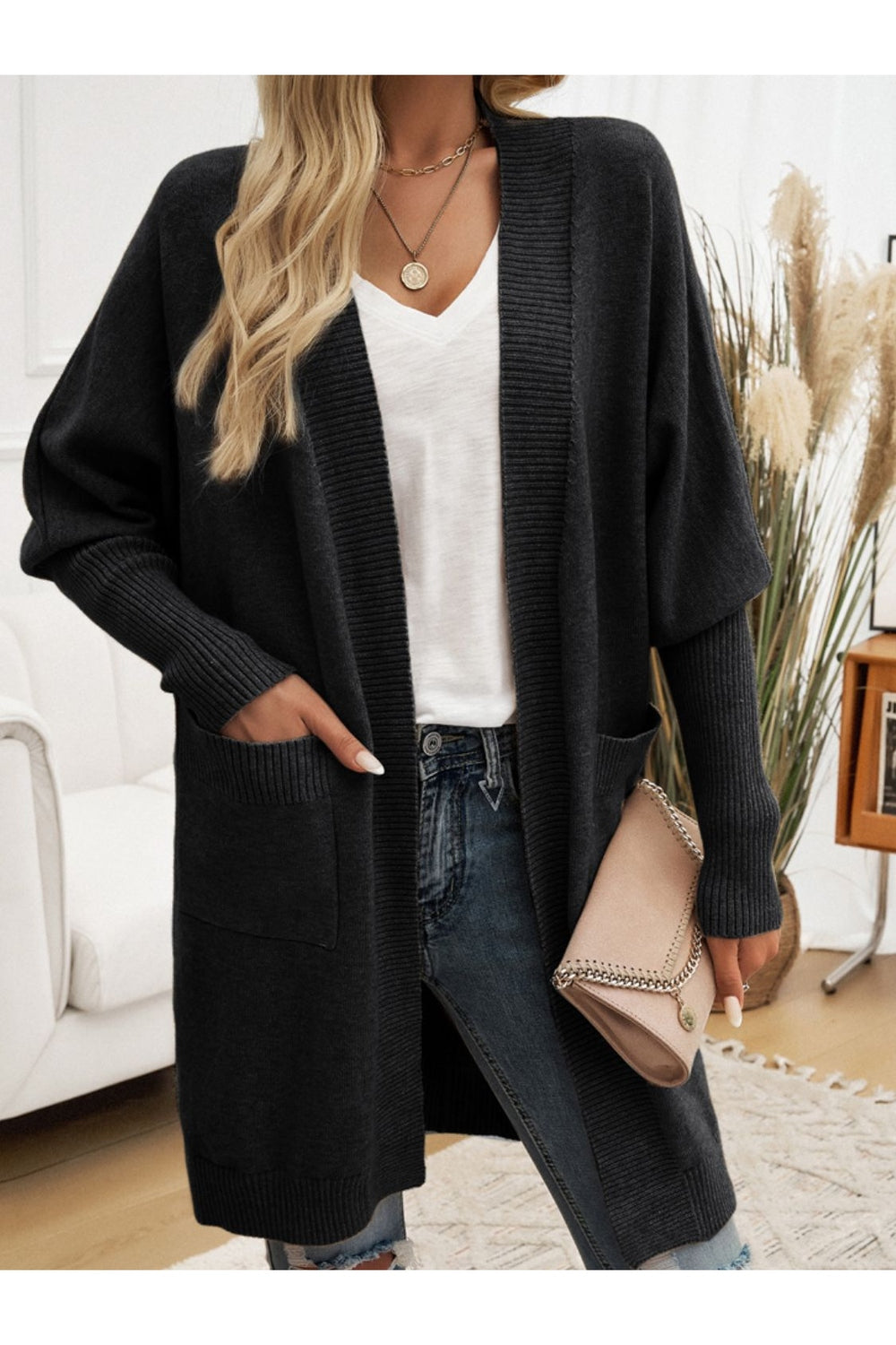 Devine Open Front Long Sleeve Cardigan