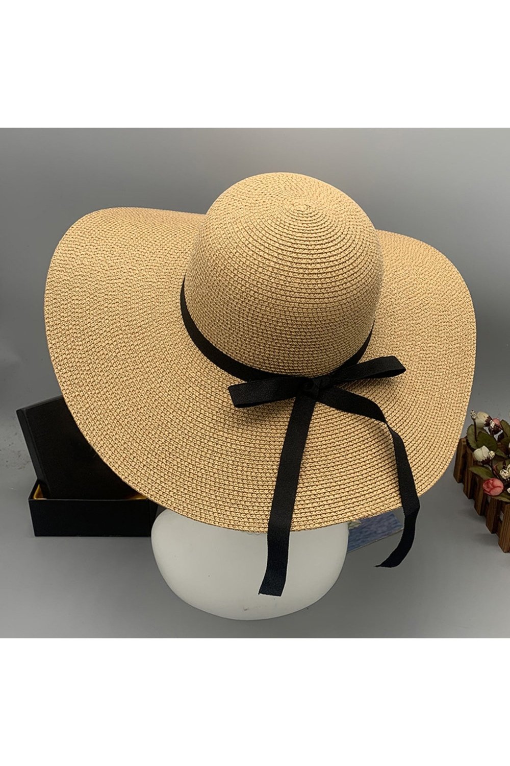 Bow Paper Braided Wide Brim Hat