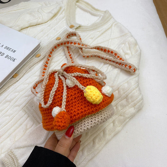 New Handwoven Woolen Cute Mushroom Crossbody Bag