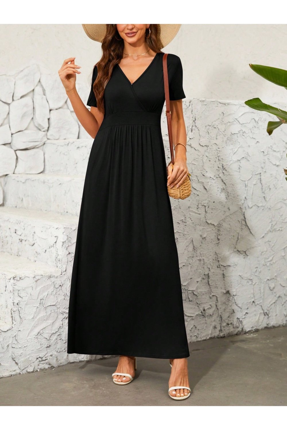 Surplice Short Sleeve Maxi Dress