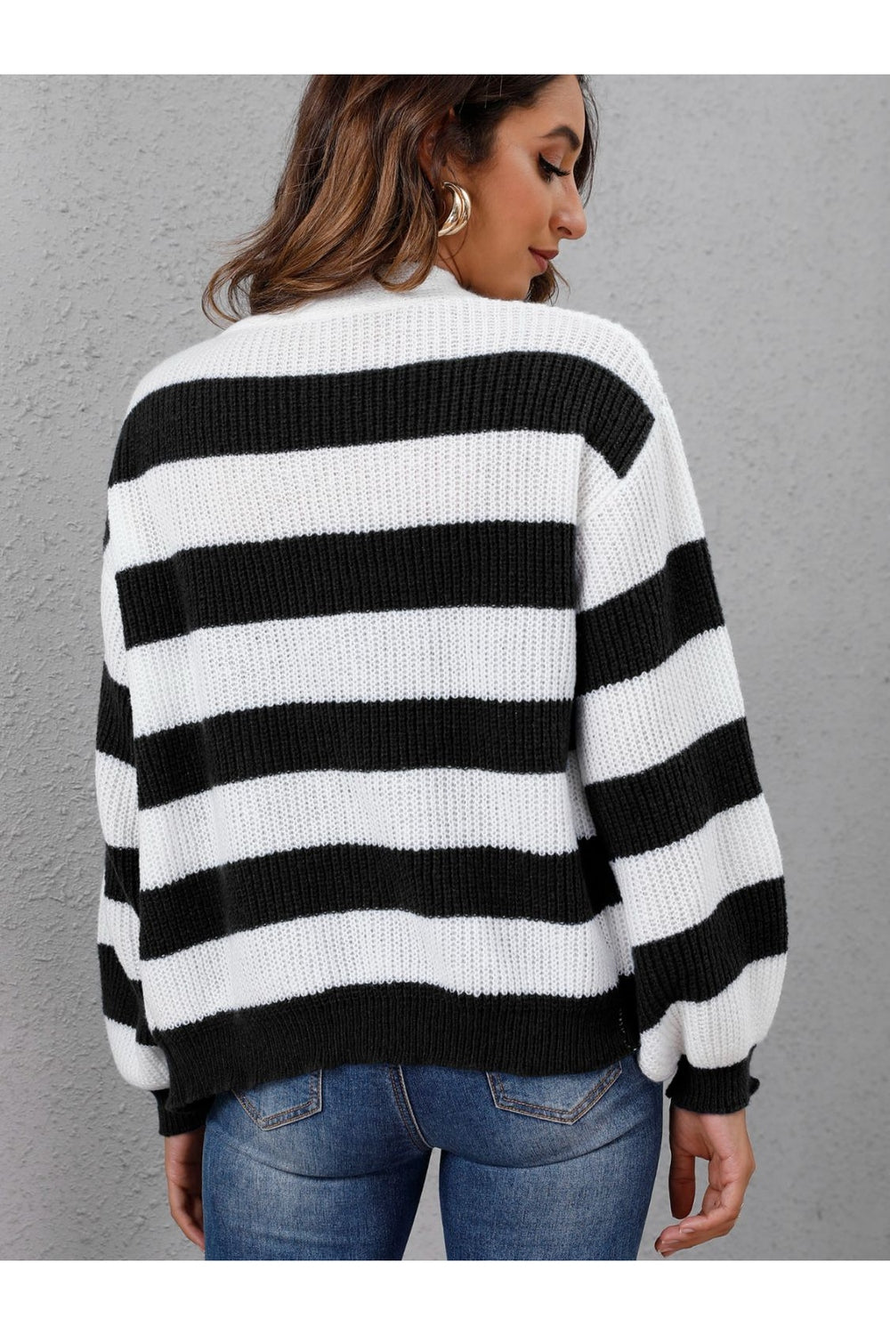 Striped Button Up Long Sleeve Sweater