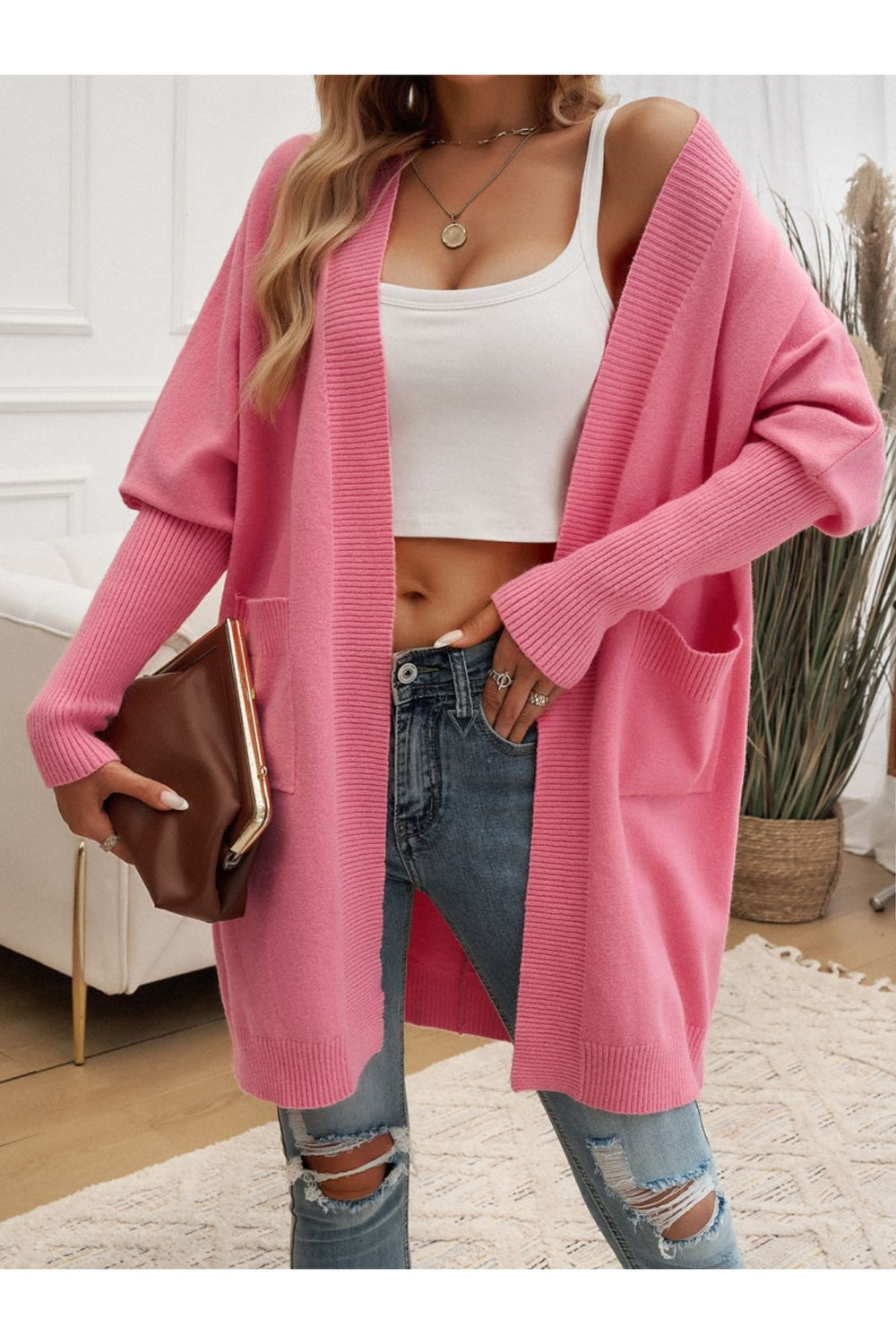 Devine Open Front Long Sleeve Cardigan