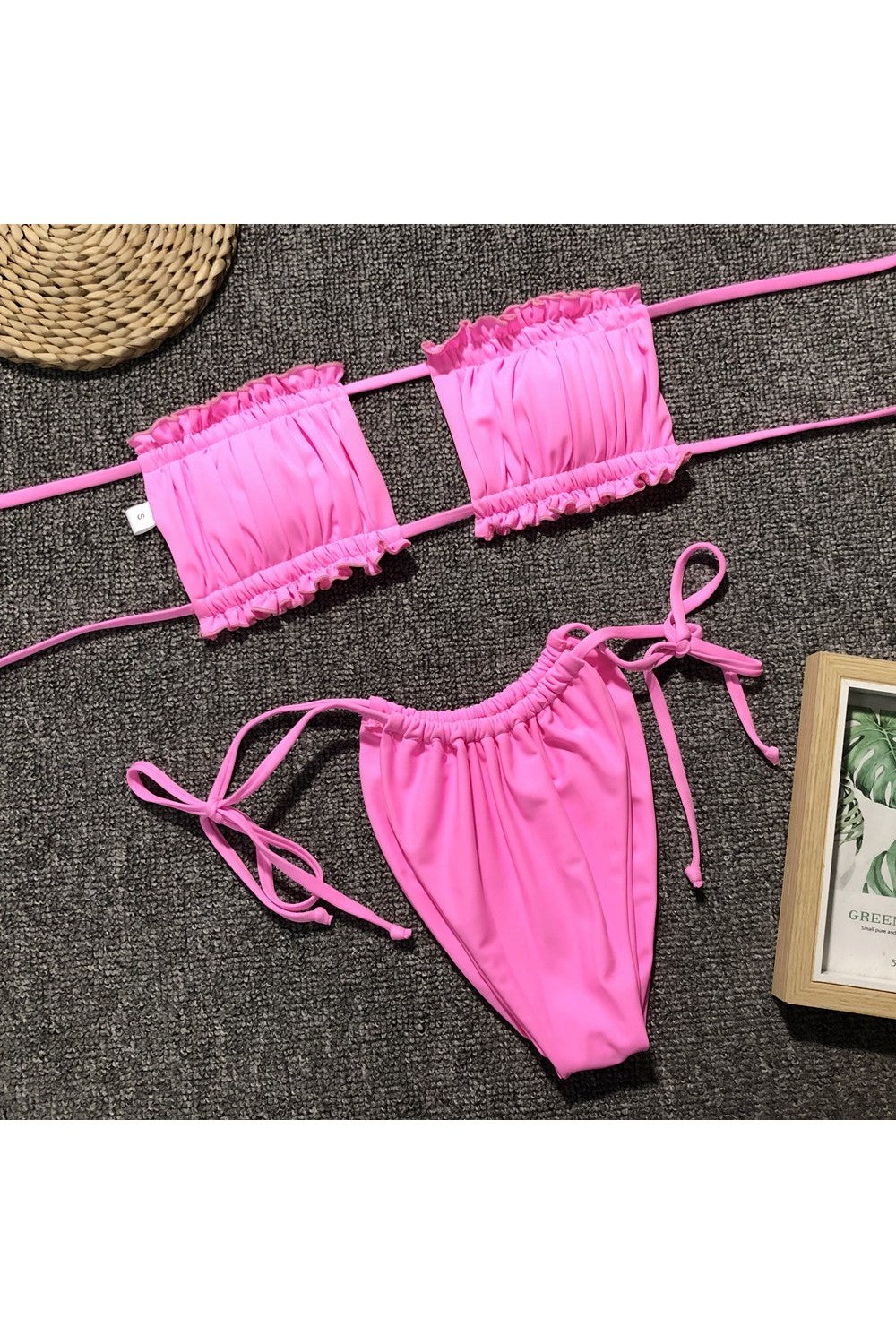 Frill Trim Ruched Bikini Set