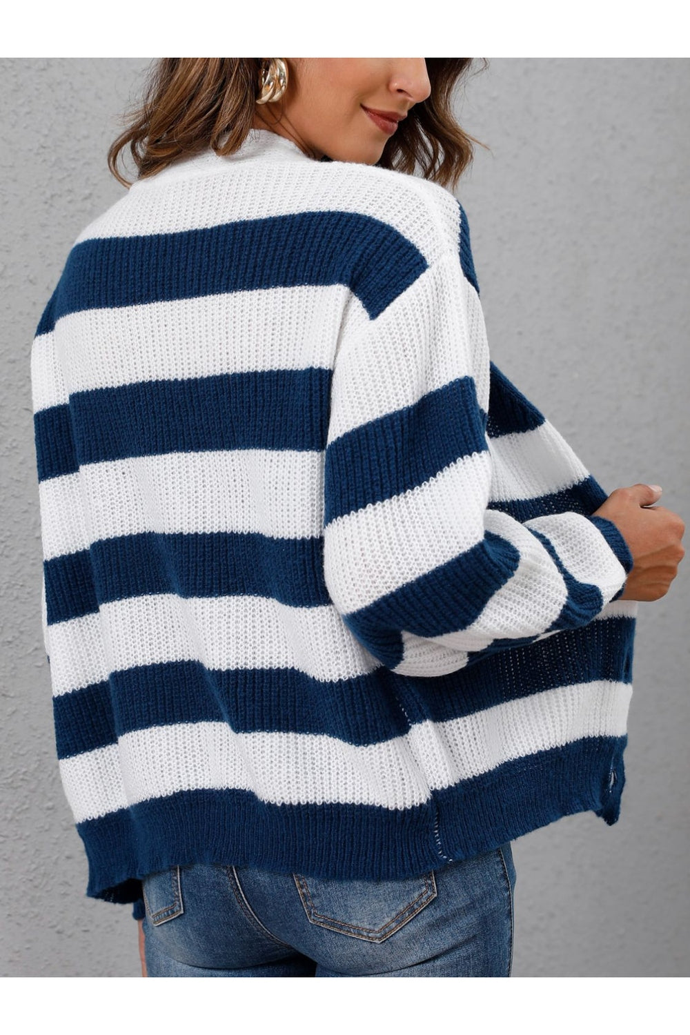 Striped Button Up Long Sleeve Sweater