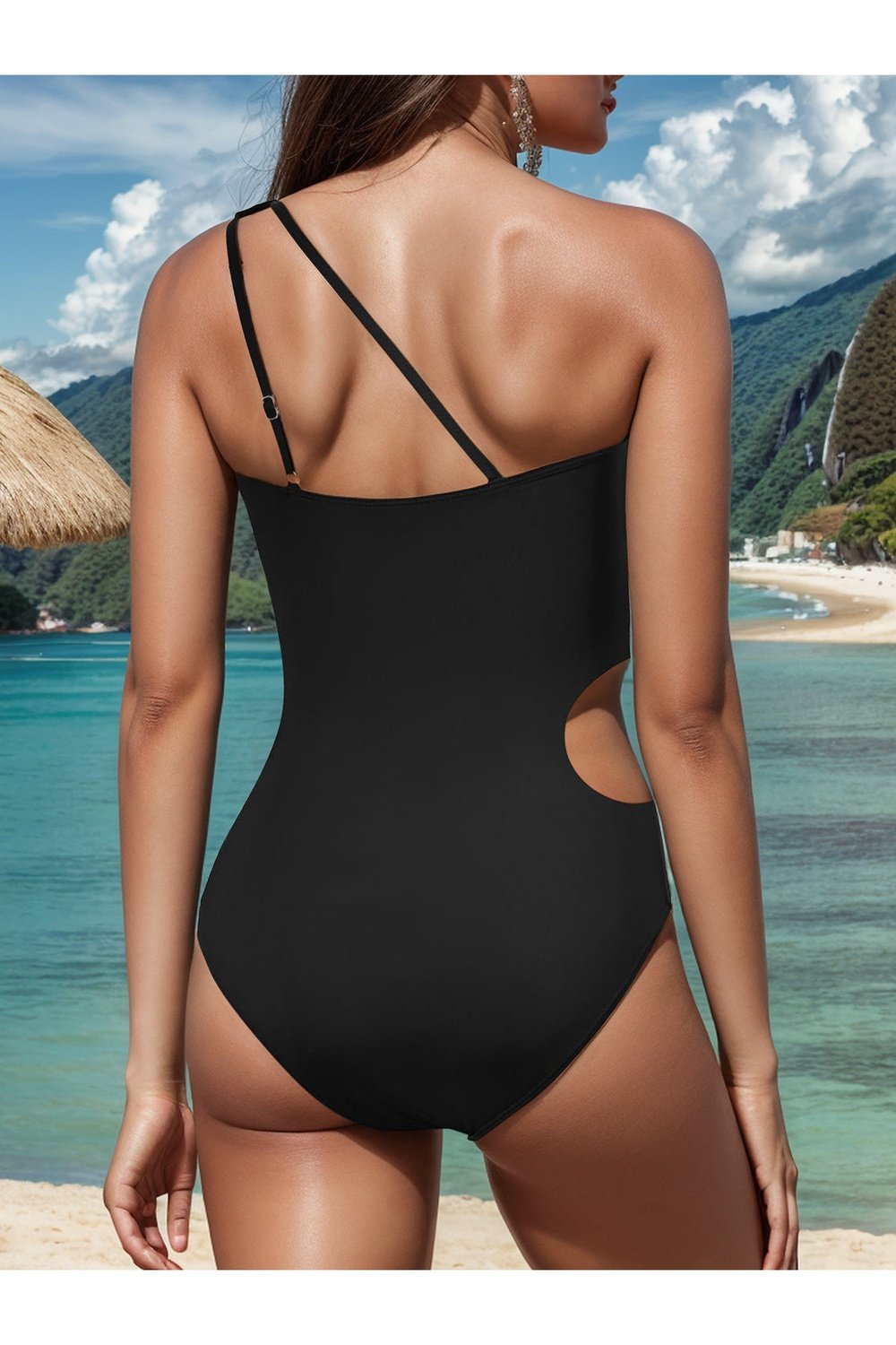 Cutout One Shoulder Sleeveless One-Piece Swimwear