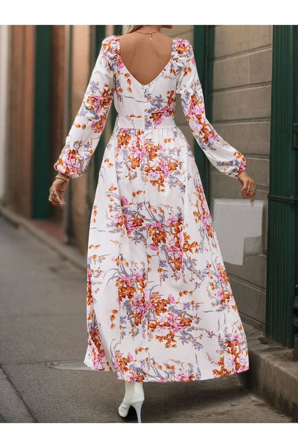 Perfee Slit Printed Surplice Long Sleeve Maxi Dress